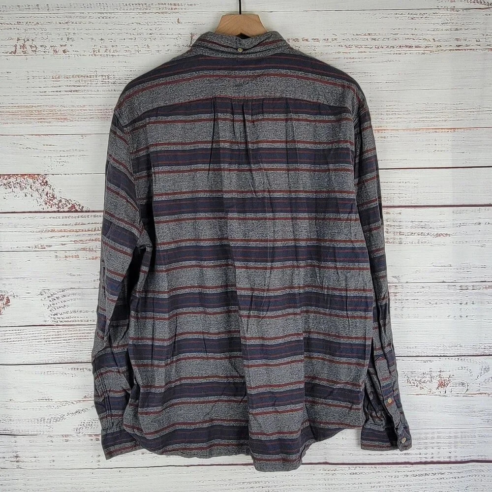 J.CREW Work Shirt Mens Size XL Gray Striped Long Sleeve Button Up Cotton Casual